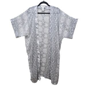 Rachel Zoe Kimono Swim Coverup Womens One Size Grey Snakeskin Animal Print Sheer